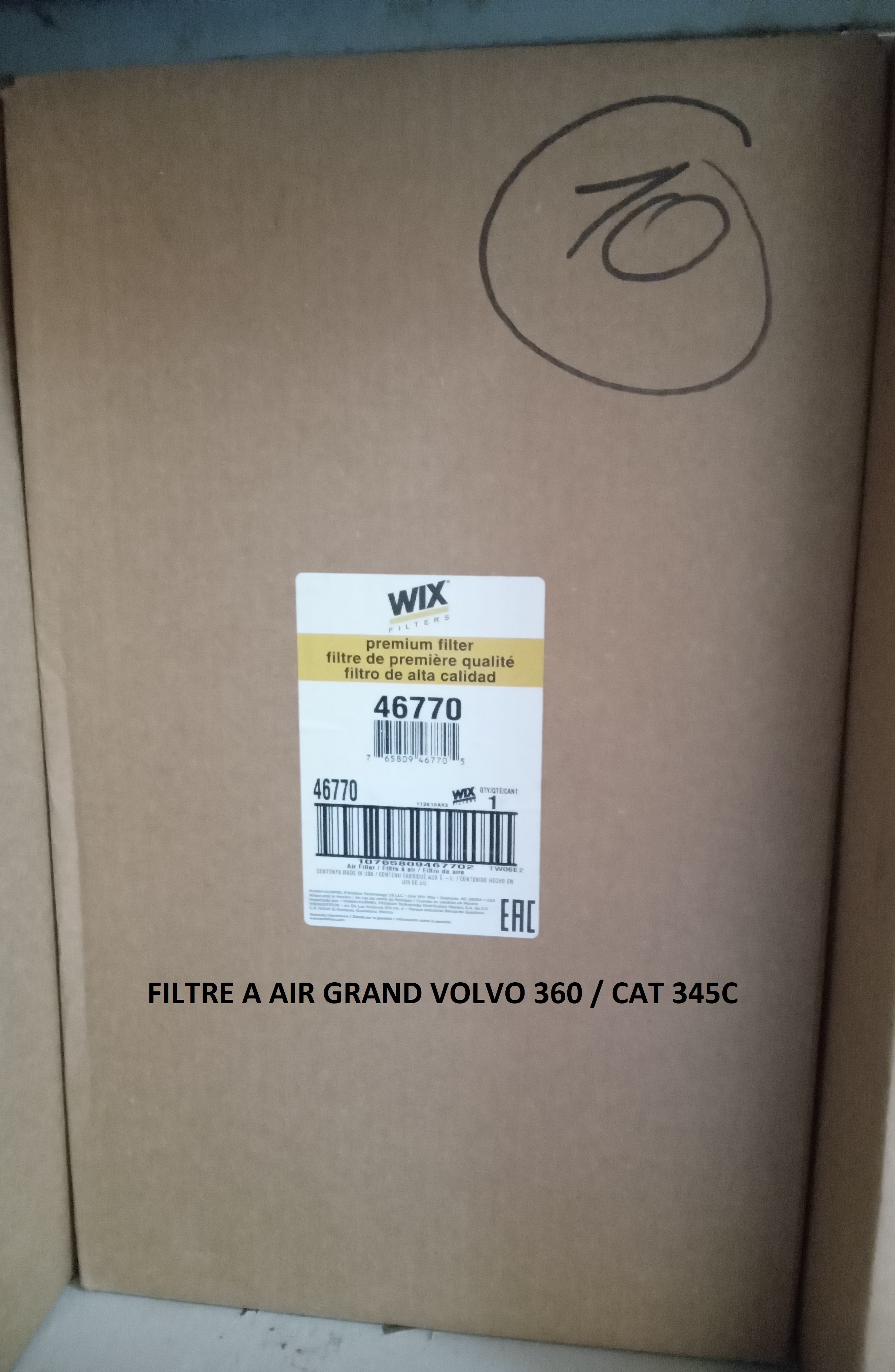 FILTRE A AIR VOLVO GRAND VOLVO 360 CAT 345C